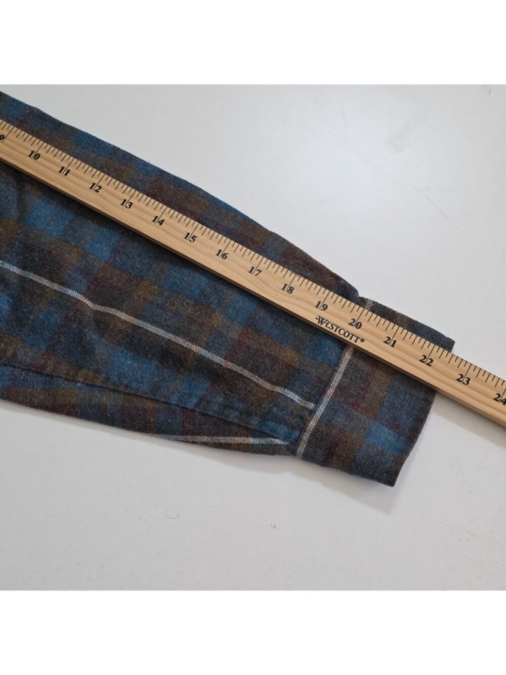 Vtg Sears Roebuck Flannel Shirt Men L Blue Plaid Wool Blend Single Needle Rugged - Picture 6 of 13